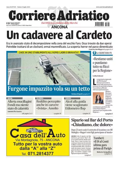 Prima-pagina-corriere adriatico-edizione-di-oggi-06-07-2024